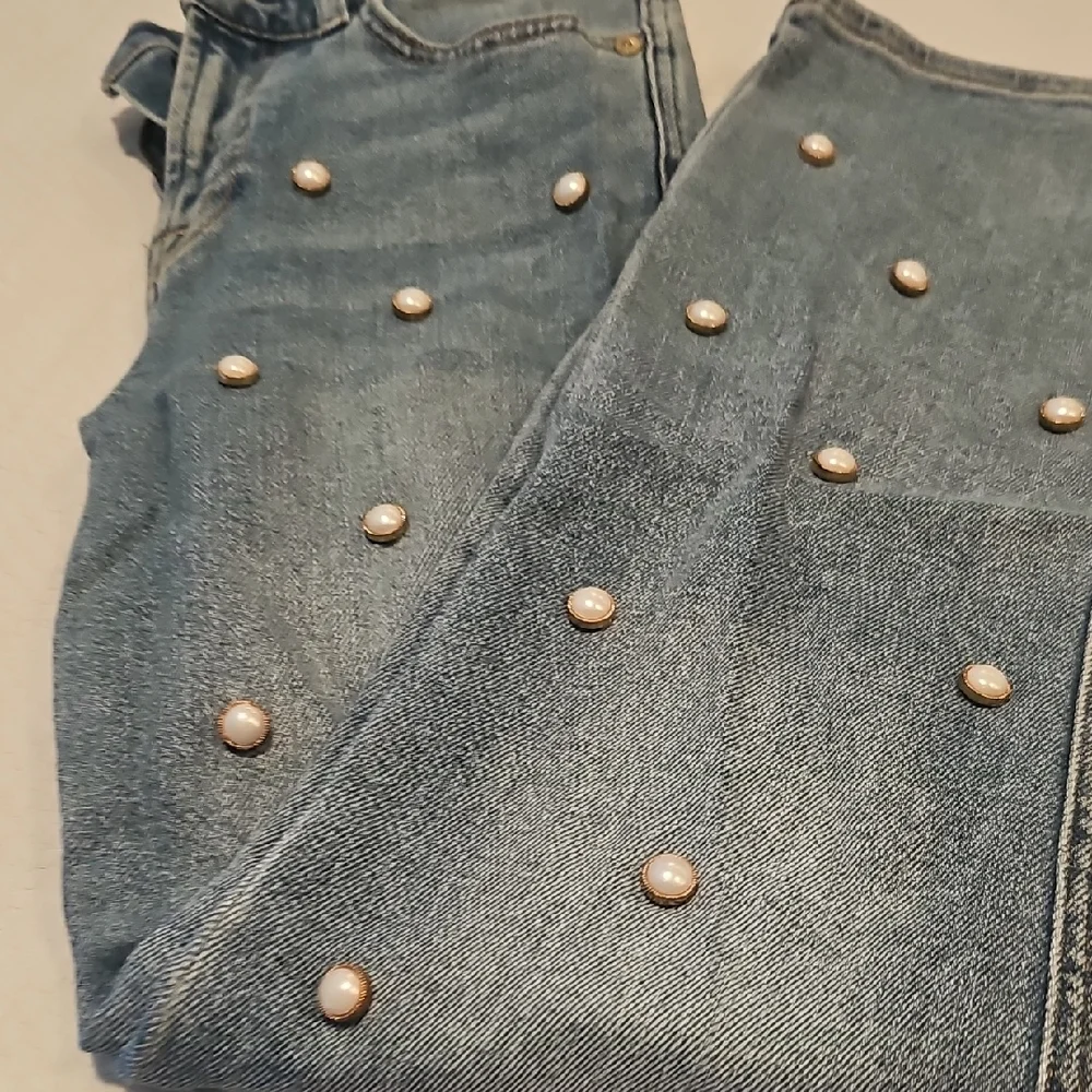 7 For All Mankind Blue Skinny Jeans with Pearl Details - Picture 6 of 10